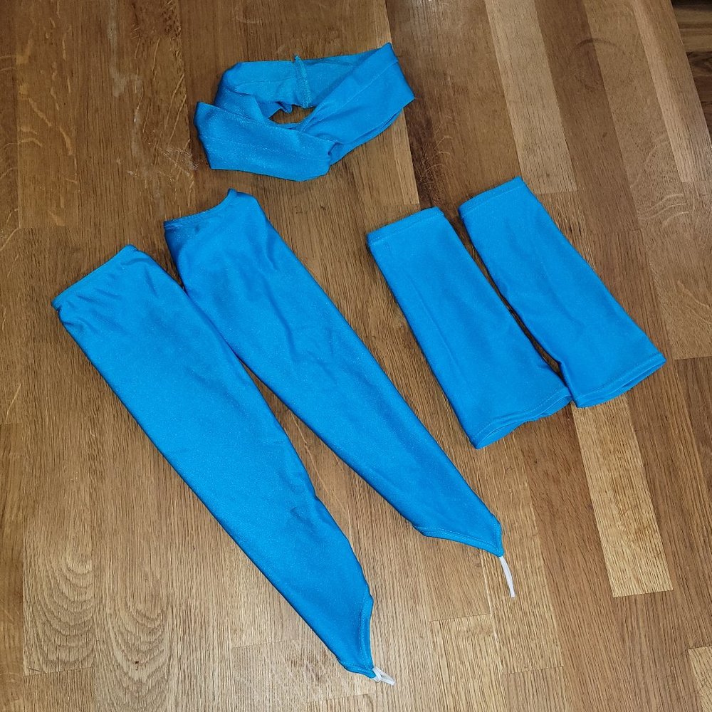 Turquoise Gauntlet Gloves & Turban Headband Costume (Extra arm bands), Lycra